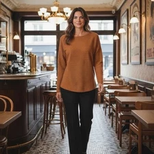 Bar III Ribbed Knit Size XS Cropped Long Sleeve Autumn Cognac Brown Womens Top