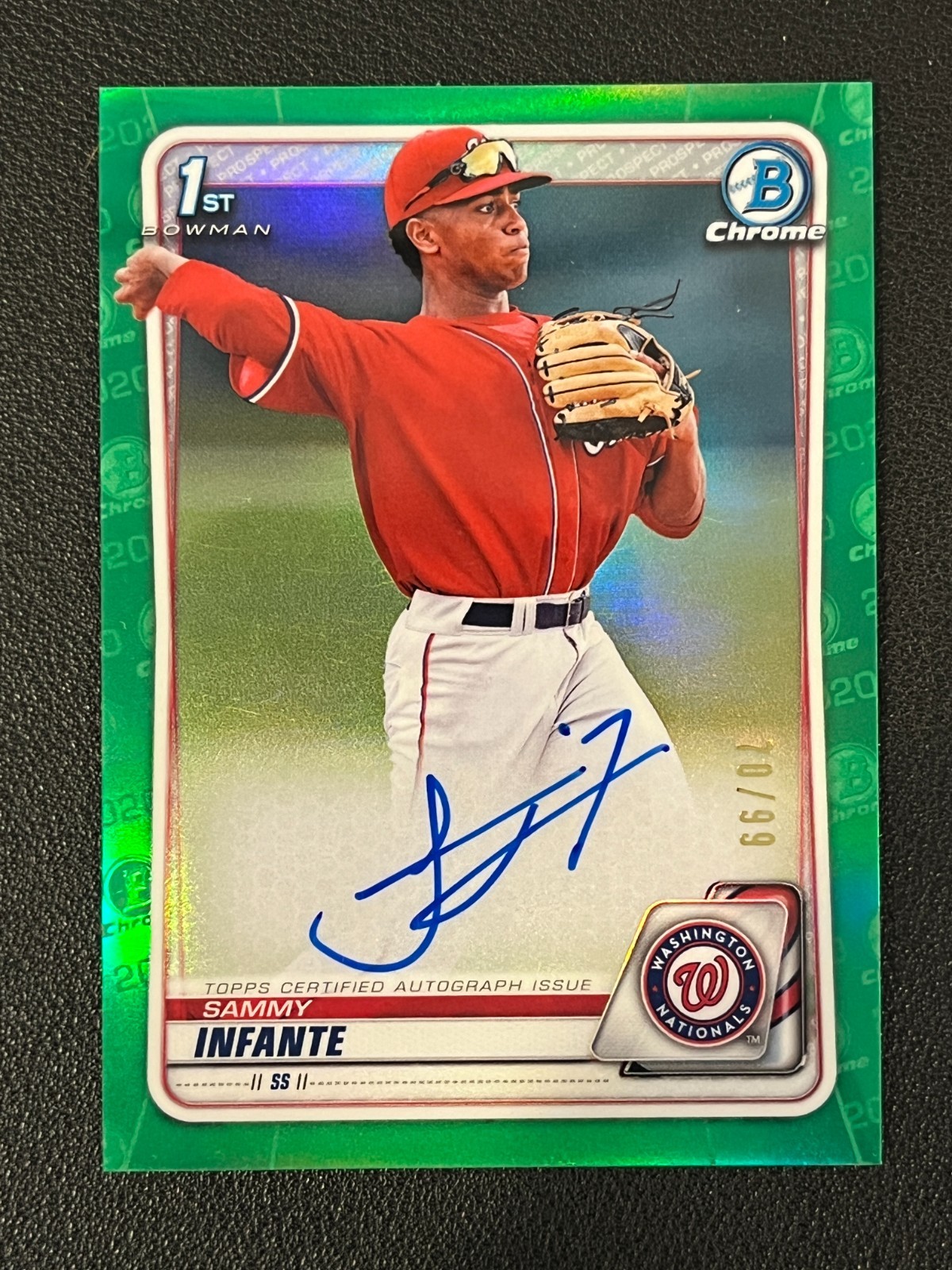 Sammy Infante 2020 Bowman Chrome 1st Auto Green Refractor /99 Nationals