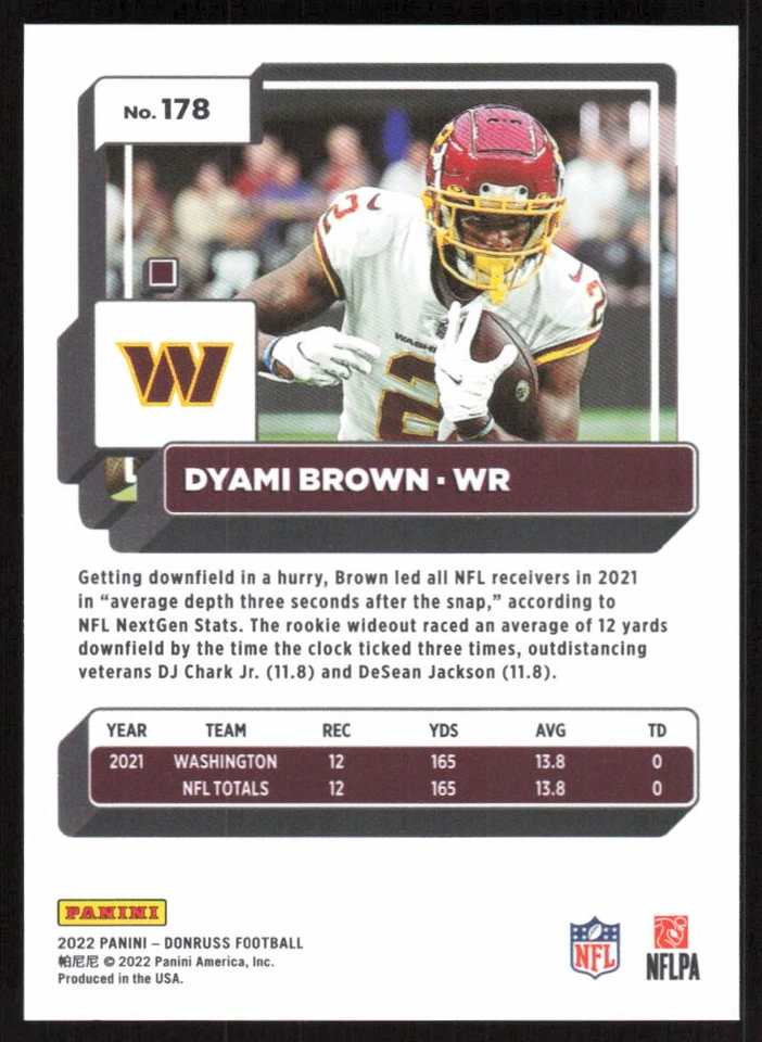 2022 Donruss Premium Press Proof Dyami Brown #178 Washington Commanders - Image 2 of 2