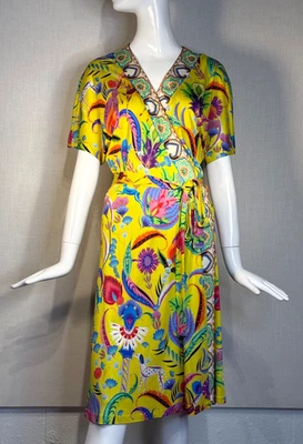 ETRO Milano SILK JERSEY Yellow Print Wrap Dress SIZE IT46 US10 , S/S 2018 NWOT - Image 1 of 4
