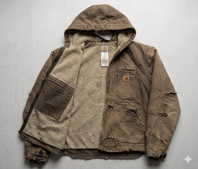 Vintage Carhartt Active Pile Jacket Made In Mexico Heavy Distressed