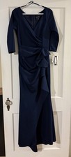 New with tag-Xscape Midnight Blue Ruched Scuba Ruffle Gown Size 8 retail $259