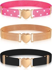 Girl Belts Kids Toddler Elastic Stretch Adjustable Heart Buckle 3 PCS