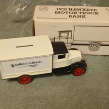 Ertl 1931 Hawkeye Motor Truck Bank Diecast 1:34 White Black Red Collector
