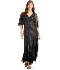 Adrianna Papell Womens Sequin Gown Dress, black, 10