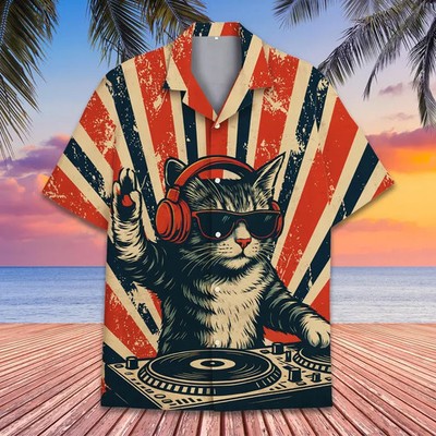 Funny DJ Cat Hawaiian Shirt Mens Womens Unisex Aloha Beach