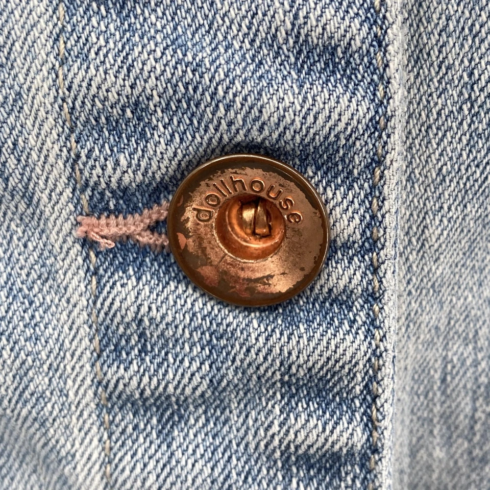 Chaleco casa de muñecas para mujer 3X azul denim desgastado dobladillo deshilachado botón delantero motociclista Foto 4 de 4