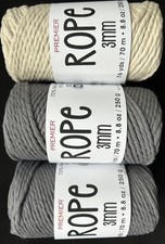Lot Of 3 Premier Yarn Rope 3mm,  smoked     natural  , 750g In Total, Macrame Etc