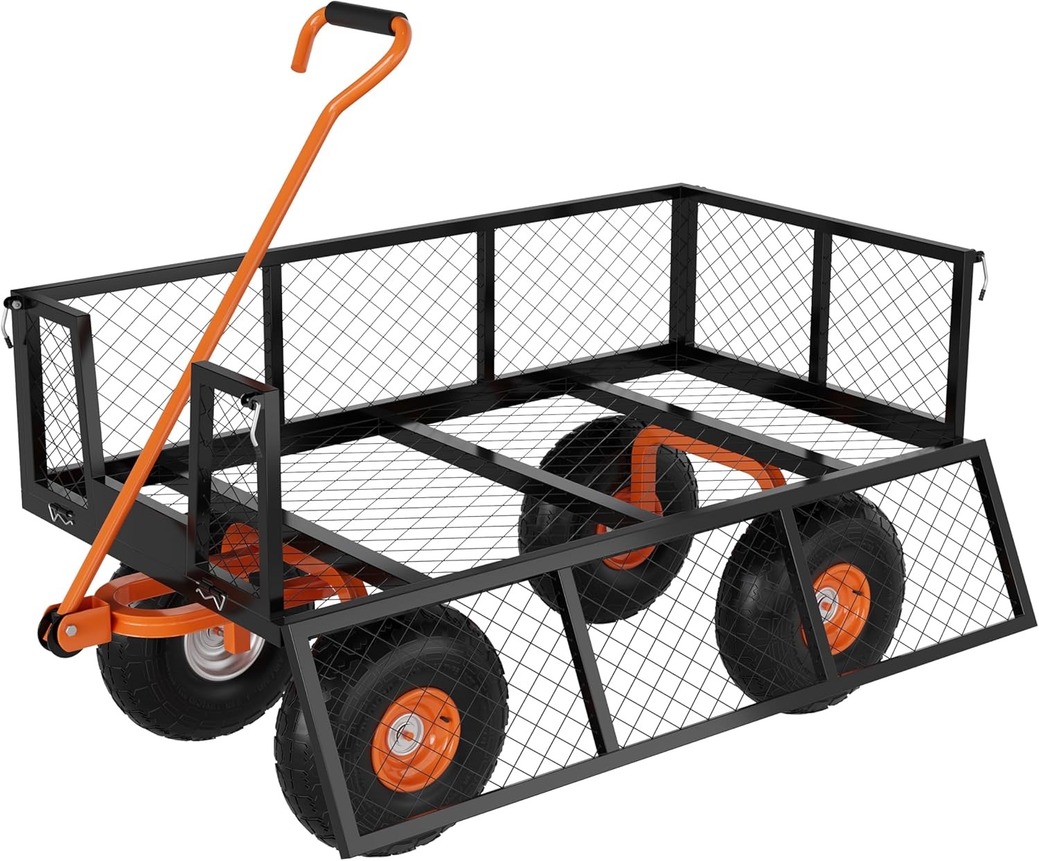 500Lbs Steel Garden Cart Utility Wagon with Removable Mesh Sides Rotating Handle