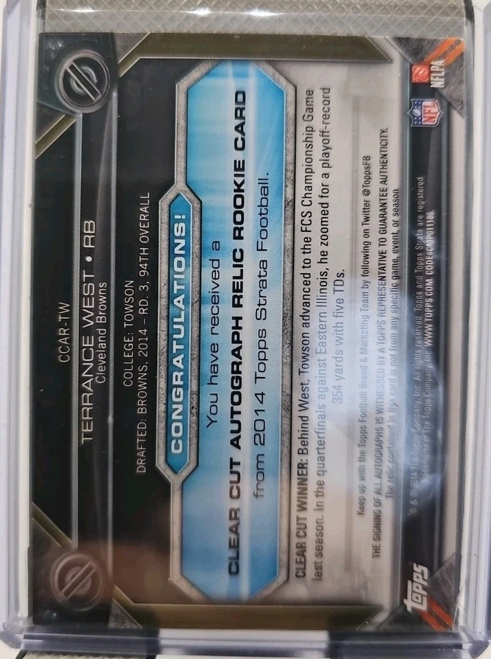 2014 TOPPS Strata TERRANCE WEST CLEAR CUT AUTOGRAPH Jumbo Patch ROOKIE - Image 2 of 2