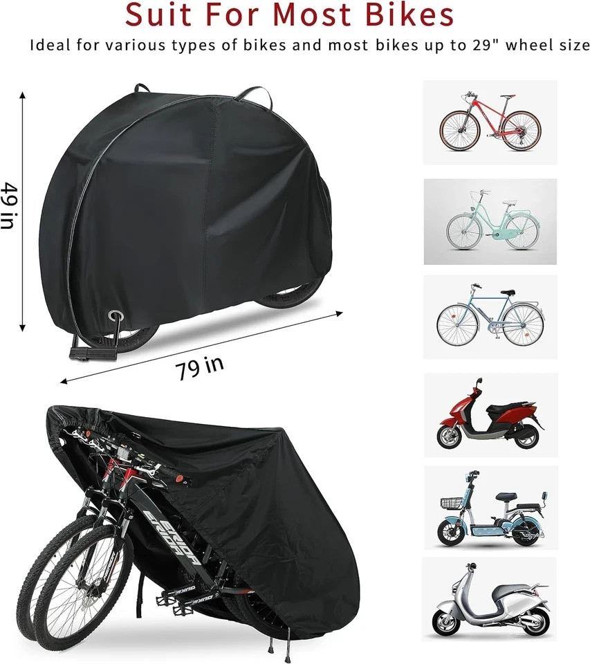 Heavy Duty Bike Cover for 1, 2 Bikes, Waterproof Bicycle Cover with Lock Holes