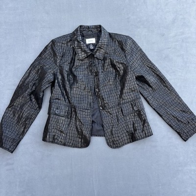 Vintage Neiman Marcus Women's Size 12 Embossed Leather Jacket Black Scale