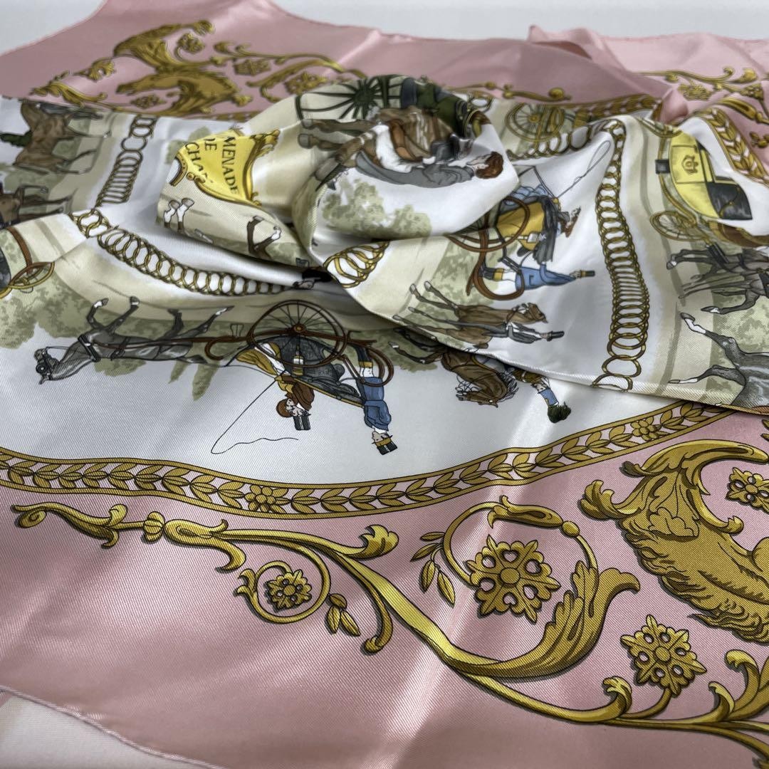 Hermes Carre 90 Silk Scarf Pink Multicolor 2504-96 Made in Japan