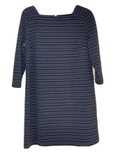 LOFT Dress Womens Large Blue White 3/4 Sleeve Navy Stripe Career