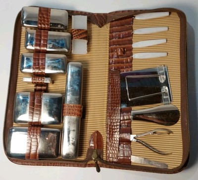Necessaire Kulturbeutel Kulturtasche - Herren Vintage Guter Zustand Komplettset 