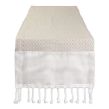 DII Bordered Dobby Woven Table Runner, 15 x 72, Stone, 1 Piece