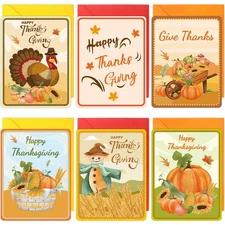 Thanksgiving Greeting Cards with Envelopes 24PCS Watercolor Thanksgiving Day
