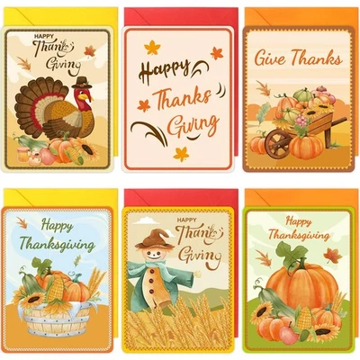 WORLDBAZAAR Thanksgiving Greeting Cards with Envelopes 24PCS Watercolor Thanksgiving Day