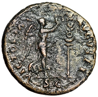 Titus as Caesar AE As ''Victory Crowning Standard'' Rome