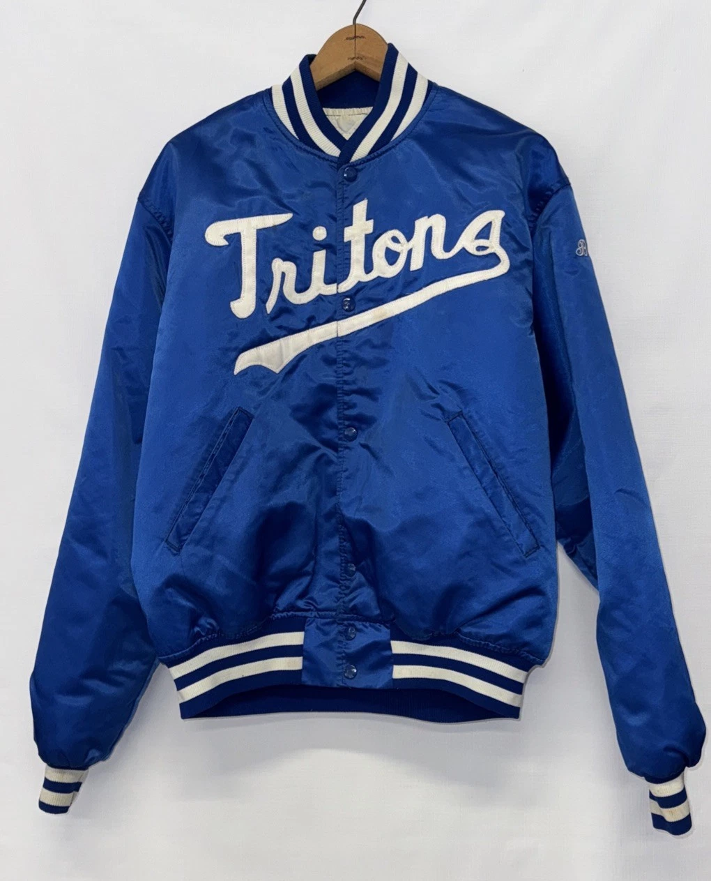 Vintage 1970s Blue Athletic Satin Bomber Jacket TRITONS - G.A.M.E.