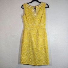 Tahari Arthur Levine Dress Women Size 4 Beaded Zip Yellow Preppy Hamptons Money