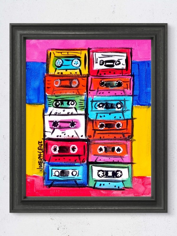 Original Modern Retro Tech Pop Art 8x10 Cassette Tapes Acrylic Painting Canvas