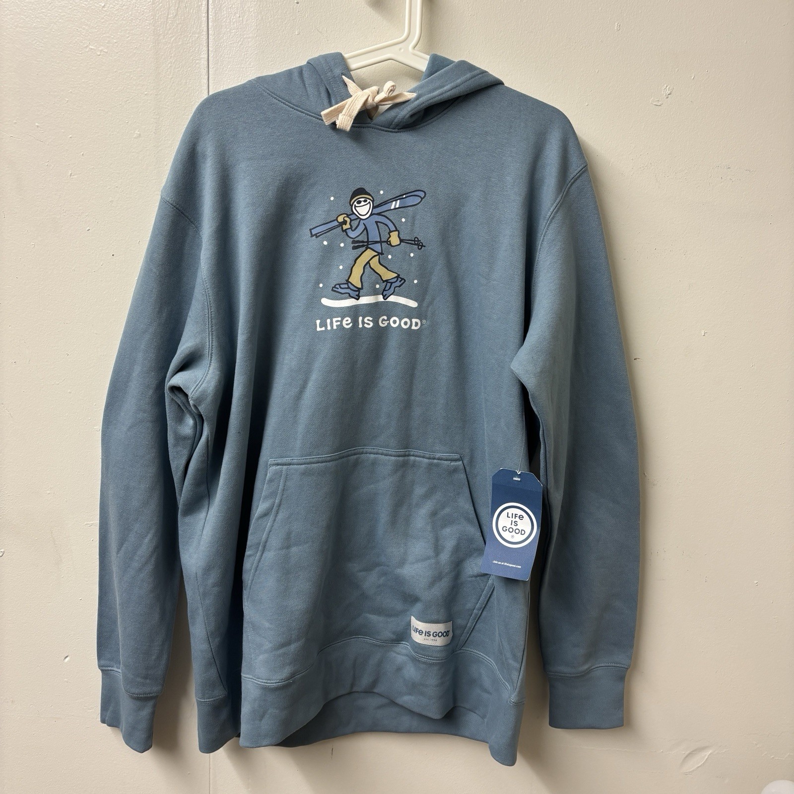 Life Is Good NWT Simply Fleece Terry Hoodie Teal Aqua Ski Sweatshirt Skiing