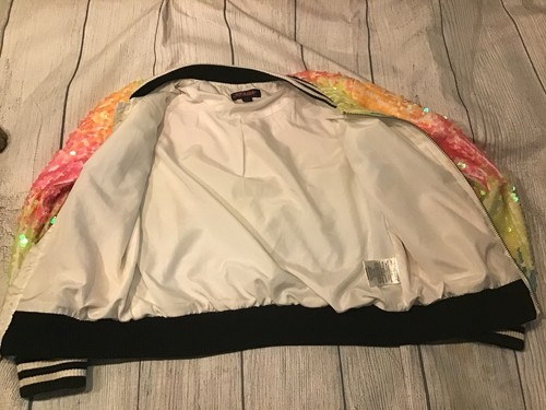 Nickelodeon Jojo’s Closet Neon Rainbow Sequin Bomber Jacket Size Small 6/6x - Picture 3 of 6
