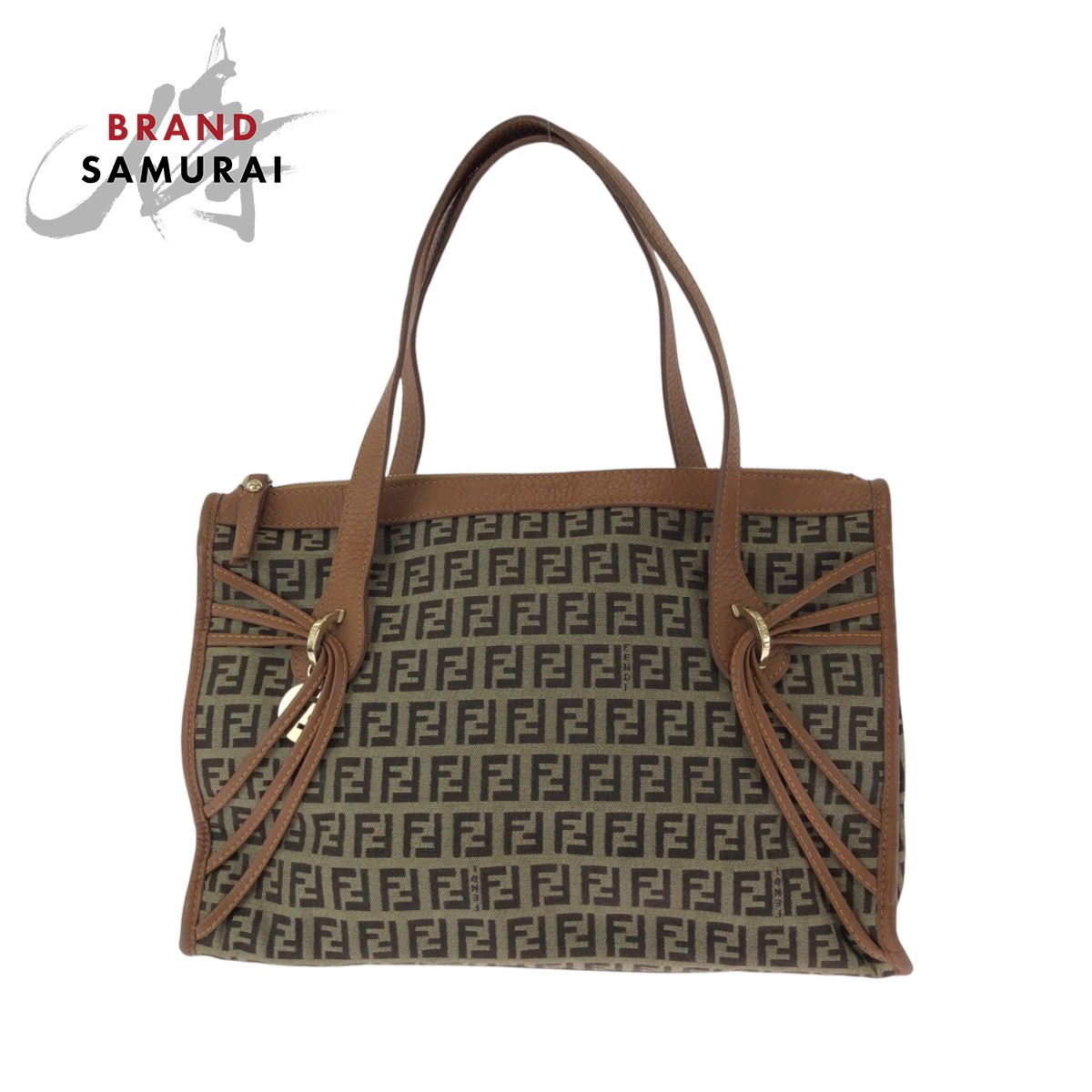 RARE FENDI Zuccino brown gold hardware canvas leather bag excellent condition
