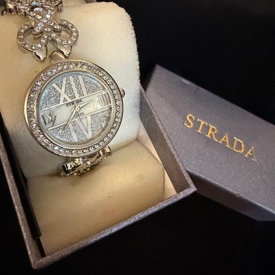 Unused Vintage Strada Lady Bling Rhinestone Analog Quartz Watch