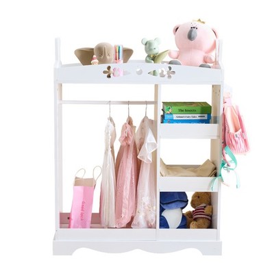 White MDF Particleboard Children's Wardrobe with 1 Mirror Rabbit Ear Design