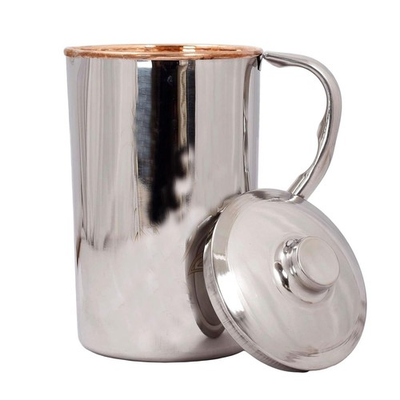 #ad Steel Inside Copper Jug Pitcher with Lid Storage amp; Serving Water 1500 ML $39.92