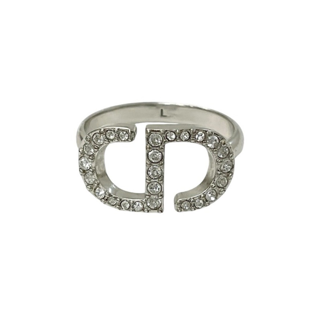 Dior Christian Petit CD Ring Silver Rhinestone Logo Used