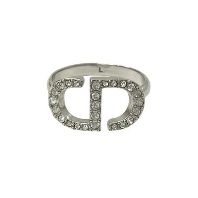 Dior Christian Petit CD Ring Silver Rhinestone Logo Used