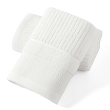 White Hand Towel Ribbed Striped Pattern Cotton Quick Dry 13x29 Inch 2 PCS