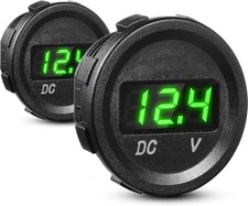 BBTO 2 Pieces DC 12V Car Voltage Gauge LED Display Waterproof Green Digital 