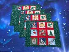 Handmade Quilted Set 4 Placemats Christmas SANTA SNOWMAN POINSETTIAS HOLLY