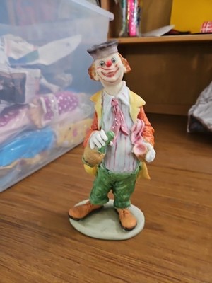 Drunk Clown Figurine Drinking Glass & Wine Bottle, Brinnco Pocelain Clown