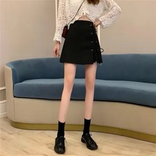 Vintage Y2K Whimsigoth Women  s Black Skirt Lace Up Thigh Slit