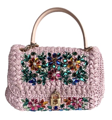 DOLCE & GABBANA MISS DOLCE PINK RAFFIA CRYSTAL LEATHER BAG DOLCE & GABBANA MISS DOLCE PINK RAFFIA CRYSTAL LEATHER BAG