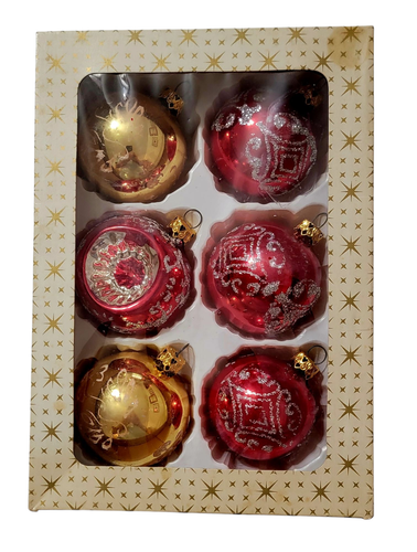 Vintage mundgeblasenes Glas Montgomery Ward Western Germany Weihnachtsschmuck 6 Stück - Bild 1 von 4