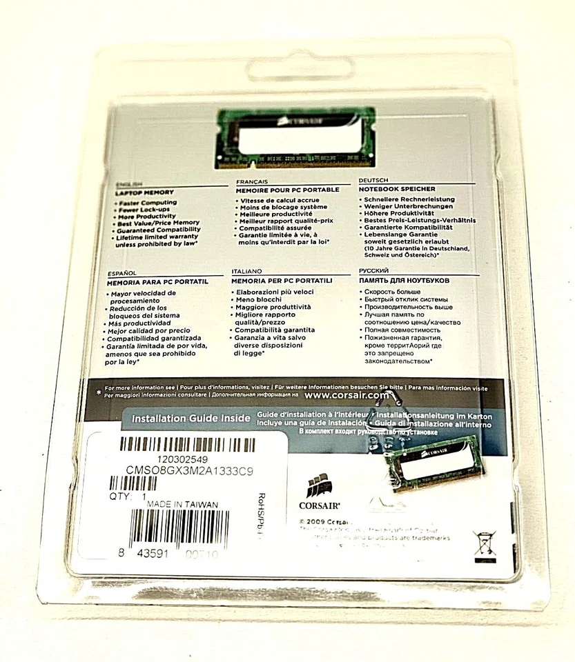New Corsair Laptop Memory 8 GB (2x4GB DDR3 1333Mhz) CMS08GX3M2A1333C9 - Image 2 of 3