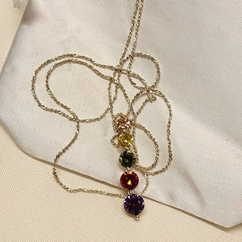 Collar Italiano Arco Iris Circonita Cúbica Colgante 24" Chapado en Oro Plata de Ley - Imagen 7 de 14