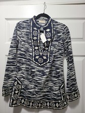 Tory Burch Navy Space DYE with Mirror Embellishement Tunic. Size 2. BRAND NEW.