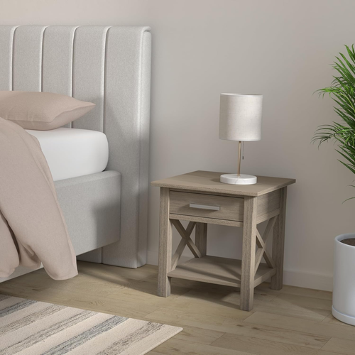 Kitchener SOLID WOOD 21 Inch Wide Square Contemporary End Side Table in Farmhous - Picture 2 of 12