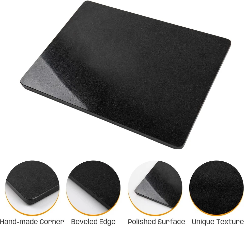 Tabla de cortar y pastelería de mármol de granito negro natural, 12x16x0,5 pulgadas, pesada  Foto 4 de 4