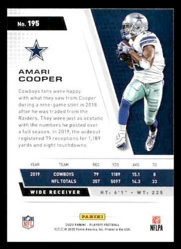 2020 Panini Playoff #195 Amari Cooper RED RED ZONE Dallas Cowboys - Picture 2 of 2