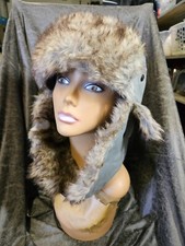 Vintage Trapper Faux Fur Taupe Gray Canvas Cap with Earflaps SA Company Warm