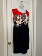 ILE New York Orange/Navy Stretch Floral Sleeveless Summer Dress Sz 12