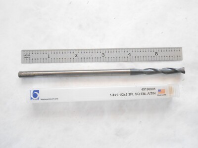 NEW BLUE CHIP USA 1/4'' DIA. X 1-1/2'' LOC X 6'' OAL 2FL CC CARBIDE SQUARE END MILL